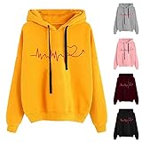 TWIOIOVE Lässiger Bedruckter Hoodie Hoody Damen mit Kapuze Herbst Winter Sweatshirt mit Tasche Kordelzug Kapuzenpullover Pull-On Pullover Teenager Mädchen Kapuzenp