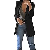 Yokbeer Damen Vorderseite Strickjacke Blazer Arbeit Büro Langarm Revers Blazer Kleid Einfarbige Jacke mit Taschen (Color : Black, Size : 5XL)