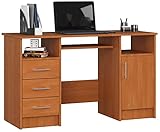 ADGO ANA Computertisch mit 3 Schubladen, 2 Einlegeböden, 1 Schrank 124x74x52 cm, Ausziehbare Tastaturablage, Bürotisch, Stauraum, Schreibtisch für Arbeit (Versand in 2 Packungen) (Erle)