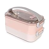 Lunchbox - Brotdose mit Fächern Praktische Bento Box mit Edelstahlsbehälter Die doppelschichtige Brotdose für Schule Arbeit Picknick Reisen Unterwegs (Rosa)