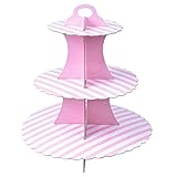 Karton Tortenständer 3 Etagen, Streifen Cupcake Ständer Muffin Ständer Tortenetagere Dessert Etagere, Pappe Kuchenständer Servierständer für Hochzeit Party Geburtstag Baby Dusche, 7' 10' 12' (Rosa)