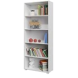 Deuba Bücherregal Vela 5 Fächer 190 x 60 x 31 cm Holz Modern Ordner Bücher Standregal Wohnzimmer Esszimmer Büro Weiß