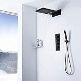 ZJN-JN Schwarz Wand Kleiner Wasserfall-Dusche-Satz Supercharged Top Spray Kupfer Dusche Wasserhahn Duschsystem 3 Modi Thermostat Startseite Feste Duschköpfe Duschsy