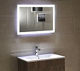 Badspiegel LED Spiegel GS084N mit Beleuchtung durch satinierte Lichtflächen Badezimmerspiegel (80 x 60 cm, kaltweiß)