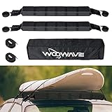 WOOWAVE Kayak Dachträger, Pad Universal Roof Rack, Premium Surf Cross Bars für Surfboard SUP Paddleboard mit 2 Wasserdichten Zurrgurten und tragbarer Aufbewahrungstasche, 33 Zoll lang (Paar)