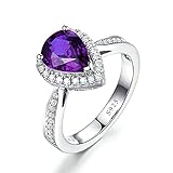 KnSam Damen Ring, Ringe Silber Frauen 925 Silber Wassertropfen Silber Ring Kostenlos Gravurservice Frau Ring Mit Lila Zirkonia Eheringe Verlobungsringe Silber B