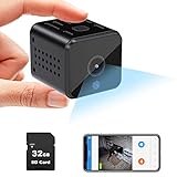 Mini Kamera, Überwachungskamera Innen 1080P mit 32GB Karte, WLAN Kamera kann Verbindung Handy-APP, Bewegungserfassung, Daueraufnahme und IR Nachtsicht, Kleine Sicherheitskamera für Innen, Bü