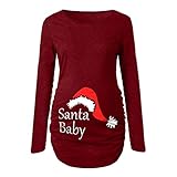 Byqny Langärmeliges Weihnachtspullover für Babys, bequem, mit Rentier-Druck, für Weihnachten, lässiges Schwangerschafts-T-Shirt, lustig, seitlich geraffter Elch-Druck, Kleidung, 1# Rot, Larg