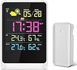 ELXSZJ XTZJ Weather Station Wireless Indoor Outdoor, 12h Wettervorhersage, Temperaturfeuchtigkeitsmessgerät mit Wetteruhr, HD-Farbe Großschirm, Hintergrundbeleuchtung