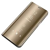 Bakicey Galaxy S7 Edge Hülle, Galaxy S7 Leder Handyhülle Spiegel Schutzhülle Flip Tasche Case Cover für Samsung S7 Edge Stand Feature etui Bumper handyhuelle Hülle (Gold, S7 Edge)
