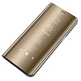 Bakicey Galaxy S7 Edge Hülle, Galaxy S7 Leder Handyhülle Spiegel Schutzhülle Flip Tasche Case Cover für Samsung S7 Edge Stand Feature etui Bumper handyhuelle Hülle (Gold, S7)