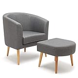 Meerveil Sessel mit Hocker, Ohrensessel moderner Stoff Relaxsessel Fernsehsessel geeignet für Wohnzimmer Schlafzimmer und Büro (Dunkelgrau)