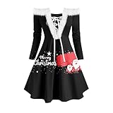 Zegeey Weihnachtskleid Rundhals Spitzenkleid Kurzarm Elegant Retro A-Linie Ballkleid Karneval Swing Kleider Party Kleid Christmas Cartoon Druck Herbst Winter Midik