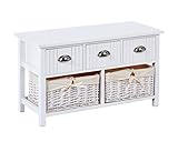ts-ideen Landhaus Kommode Schrank Sideboard Weiß 3 Schubladen Körbe Bezug Natur 46 x 79