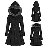 SumLeiter Damen Boucle Wollmantel Herbst und Winter Kapuzenmantel Wolljacke Vintage Wintermantel elegant Winterjacke mit Kapuze Warm übergang