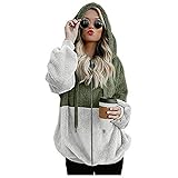 Homemarke Fleece Pullover Damen Weihnachten Plüsch Oberteile Langarmshirt Farbblock Teddy-Fleece Sw