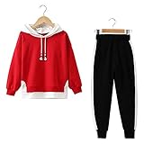 Poywuo Kinder Mädchen Jungen Trainingsanzug Jogginganzug 2tlg Sportswear-Jogginganzüge Sportanzug Mädchen Bekleidungsset Zweiteiler Freizeitanzug Outfit-Set(Sweatshirt+Sweathose), Rot, 170(EU 164)