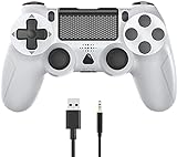 YTEAM Wireless Controller für PS4, PS4 Wireless Game Controller mit Dual Vibration/6-Achsen Gyro Sensor/Audio-Funktion, Controller Joystick Gamepad für PS4/Slim/Pro Console (Weiß)