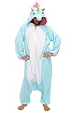 Anebalrui Damen Herren Jumpsuit Overall Fasching Tier Einhorn Kostüm fasching Anime Cosplay Halloween Karneval Kostüm Schlafanzug Pyjama Erwachsene (XL für 176cm-185cm/69.0'-72.8', Blaues Einhorn)