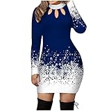 MNRIUOCII Kleid Damen Weihnachten Drucken Strickkleid Stretch Longpulli Pullikleid Rundhals Pulloverkleid Langarm Cocktailkleid schlanke Minikleid Weihnachtskleider Body