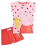 Peppa Pig Schlafanzug Mädchen Kurz, 100% Baumwolle Pyjama Kinder, Zweiteilig Pijama Set, Pink T Shirt und Rot Kurze Hose, Sommerschlafanzug Kinderkleidung Mädchen, Kinder Geschenke (2-3 Jahre)