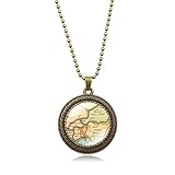 YOUHU Halsketten Für Frauen,Vintage Weltkarte Afrika Anhänger Karte Umriss Land Grenze Bronze Symbol Rand Glaskuppel Cabochon Eleganter Schmuck Weihnachten Unisex Geschenk