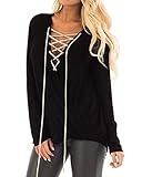 Kidsform Lässige Tops für Frauen Langarm Solid T Shirts Twist Knot Tunika lose Blusen, Y-schwarz, M