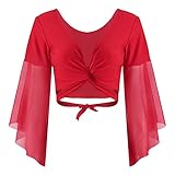 iiniim Damen Bolero Kurz Cardigan Spitze Schulterjacke Langarm Shrug Tops Tanz Ballettjacke Sport Oberteil B Rot Einheitsgröß
