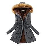 Damen Winter Parka Mantel Lange Dicker Baumwolljacke mit Fell wasserdichte Fleecejacke Kapuzenwindjacke Langarmjacke Funktionsjacke Mode Reine Farbe Übergangsjacke (Blau, XXXL)