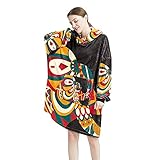 Blau Boho Mandala Blumenmuster Decke Hoodie Weiche Kapuze Robe Warme Decken Tragbare Decke Sweatshirt für Damen und Herren Sweatshirt Einheitsgröße, Farbe 20, O