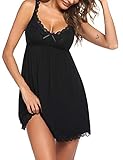 Avidlove Nachtwäsche Damen Sexy Spitze Dessous Kleid Spaghettiträger Nachtkleid Nachtwäsche Negligee V-Ausschnitt Sleepwear Unterkleid Minikleid Sexy Nachthemd Schwarz XL