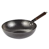 YCZDG Eisen-Wok-Gusseisenpfanne Nicht Beschichteter Topf Allgemeine Verwendung Für Gas- Und Induktionsherde Chinesische Wok-Kochgeschirrpfanne Küchenwerkzeuge (Size : 32cm)