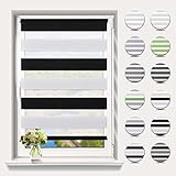 Doppelrollo Klemmfix ohne Bohren, Schwarz-weiß 40 x 120cm(BxH) Duo Rollo für Fenster und Tür, Easyfix Pro, Sichtschutz, lichtdurchlässig & verdunk
