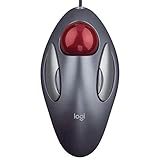 Logitech TrackMan Marble Kabelgebundene Trackball Maus, 300 DPI Optischer Marble Sensor, USB-Anschluss, Für Rechts- und Linkshänder, PC/Mac - grau/rot, Englische Verpackung