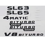 WWFAN Flat Matte Black Trunk Buchstaben Abzeichen Badges Emblem Embleme Aufkleber für Mercedes Benz SL55 SL63 SL65 V8 BITURBO 4MATIC AMG (Style : 1pair V8 BITURBO)