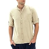 Beokeuioe Hemd Herren Langarm Leinenhemd Freizeithemd Baumwolle Leinen Langarmshirt Strandhemd Bluse Regular Fit Herren Shirts Hemdbluse Leichte Langarmhemd Henley S