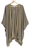 GURU SHOP Kurzer Bestickter Sommer Kimono, Kaftan, Strandkleid, Damen, Khaki, Synthetisch, Size:44, Blusen & Tunikas Alternative Bekleidung