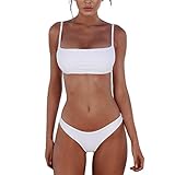 meioro Bikini Sets für Damen Push Up Tanga mit niedriger Taille Badeanzug Bikini Set Badebekleidung Beachwear (S,Weiß)