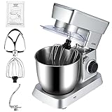 Food Processor 800W with 4.5 Litre Stainless Steel Cooling Bowl, Egg Whisk, Dough Hook and Beater Splash Guard 6 Speed Silent Dough Machine (Large, Black) (White)