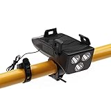 4-in-1 4000 mAh wiederaufladbare Fahrrad-Handyhalterung Frontlicht Superhell Power Bank Motorrad Fahrrad Handyhalterung Befestigung mit hoher 130DB Glocke (schwarz)