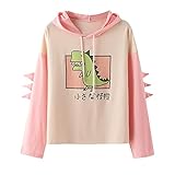 Damen Elegant Festlich Frauen Hoodie Langarm Pullover Tops Party Shirt Damen-Kapuzen-Sweatshirt Niedlicher Cartoon-Dinosaurier-Druck, Lässiger Kawaii Kapuzenpullover Casual T-Shirt Oberteile B