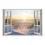 nikima Schönes für Kinder 153 Wandtattoo Fenster - Ostseestrand Maritim - in 5 Größen - Sonnenuntergang Wandbild Wanddeko -Größe 1000 x 670