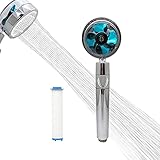 Hochdruck Propeller Duschkopf, Handbrause Duschkopf Mit Wasserspareinsatz, 360 ° Drehbarer Duschkopf, Strahlumstellung per Tastendruck, Enthalten PP-Baumwollfilterelementen.(Blau)