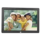 12 Zoll Digitaler Bilderrahmen, 16:10 HD Digitale Bilderrahmen mit Musikwiedergabefunktion Elektrisches Album mit Fernbedienung Eingebaute Dual-Lautsprecher, Unterstützt 32 GB Speicherkarte(Schwarz)