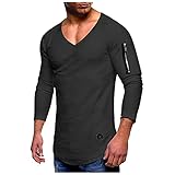 AWDX Herren T-Shirt mit V-Ausschnitt aus Bio-Baumwolle Langarmshirt Slim Fit Basic Shirts Männer Herbst Winter Unterhemd T-Shirt über Pullover Freizeit Schlafshirt mit Label Dünne Langarmshirts Jung