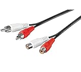 PremiumCord Cinch Kabel 2m, 2x Cinch RCA Stecker auf 2x Cinch RCA Buchse, Audio Verlängerungskabel, Stereo Audio, Für TV, Handys, MP3, HiFi, Farbe schw