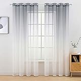 MIULEE Sheer Vorhang Voile Farbverlauf Dekoschal Vorhänge mit Ösen transparent Gardine 2 Stücke Ösenvorhang Gaze paarig Fensterschal für Wohnzimmer 225 cm x 140 cm(H x B) 2er-Set Grau-weiß