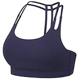 QUEENIEKE Damen leichte Unterstützung Doppel-T Rücken Kabellose Pad Yoga BH Farbe Königsblau Größe XS（0/2）