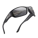 PUKCLAR Sonnenbrille Herren Polarisierte Sportbrille Radsportbrillen Fahrerbrille Damen UV400 Schutz, L, C1 Schwarzer Rahmen / Cat 3 G