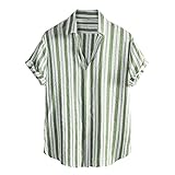 Hemd Herren Baumwolle Leinen Kurzarm Bedrucktes Hemden Mode LäSsig Revers Top Sommerurlaub T-Shirt Ob